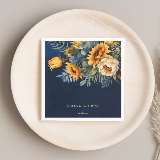 Serviette En Papier tournesol rustique bleu marine mariage de automne 