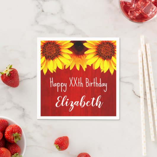 Serviette En Papier Tournesol Rustique Bois Anniversaire (En situation)
