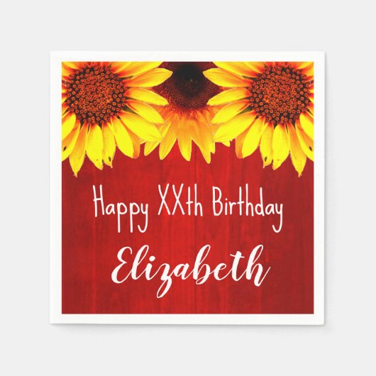 Serviette En Papier Tournesol Rustique Bois Anniversaire (Devant)
