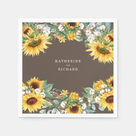 Serviette En Papier Tournesol rustique éclater des noms de couple pers (Devant)