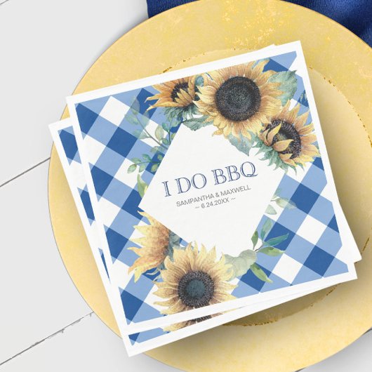 Serviette En Papier Tournesol rustique et En vichy bleu I Do BBQ