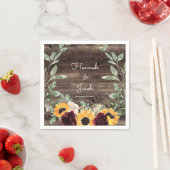Serviette En Papier Tournesol rustique et Mariage en bois Rose (En situation)