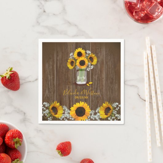 Serviette En Papier Tournesol rustique et Mariage Mason Jar (En situation)