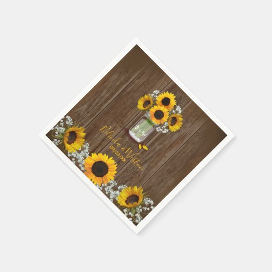 Serviette En Papier Tournesol rustique et Mariage Mason Jar (Coin)