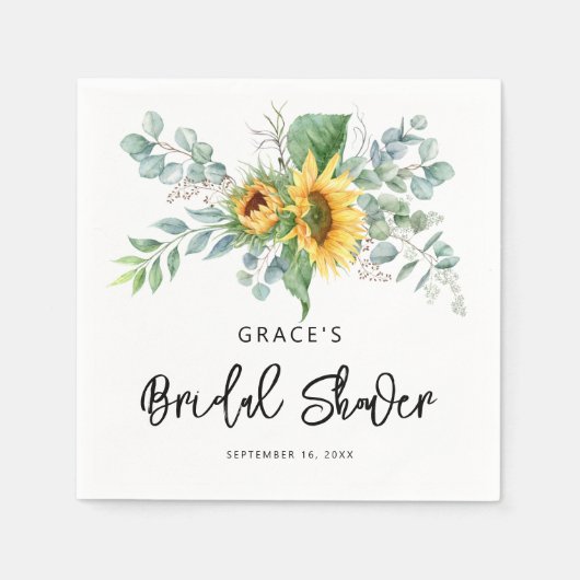 Serviette En Papier Tournesol rustique Eucalyptus Fête des mariées ver (Devant)