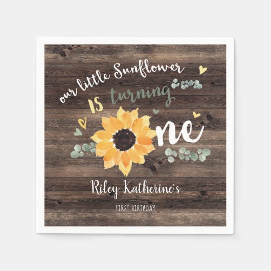 Serviette En Papier Tournesol Rustique Premier anniversaire de fête Na (Devant)