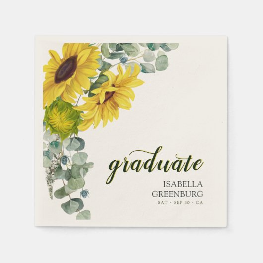 Serviette En Papier Tournesol Script Graduation Party (Devant)