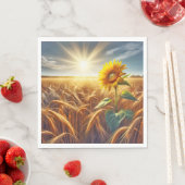 Serviette En Papier Tournesol Solitaire En Champ De Blé (En situation)