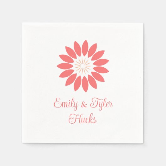 Serviette En Papier Tournesol stylisé corail avec Mariage texte person (Devant)