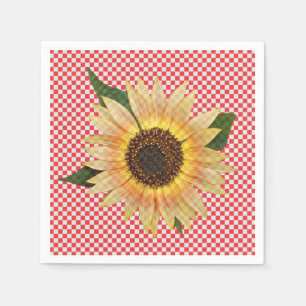 Serviette En Papier tournesol sur en vichy rouge et blanc