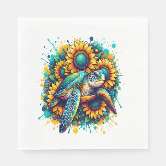 Serviette En Papier Tournesol Tortue (Devant)