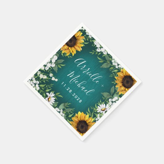 Serviette En Papier Tournesol turquoise Pays Rustique Mariage serviett (Coin)