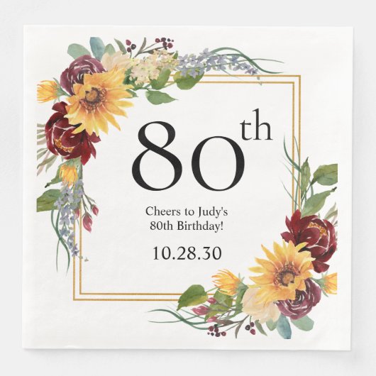 Serviette En Papier Tournesols 80e anniversaire (Devant)