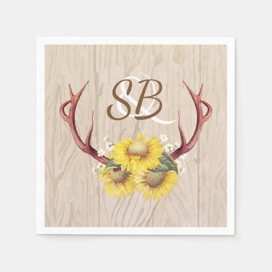 Serviette En Papier Tournesols Antlers rustique Pays Mariage en bois (Devant)