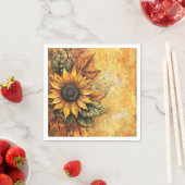 Serviette En Papier Tournesols Automne Feuilles Médias Mixtes (En situation)