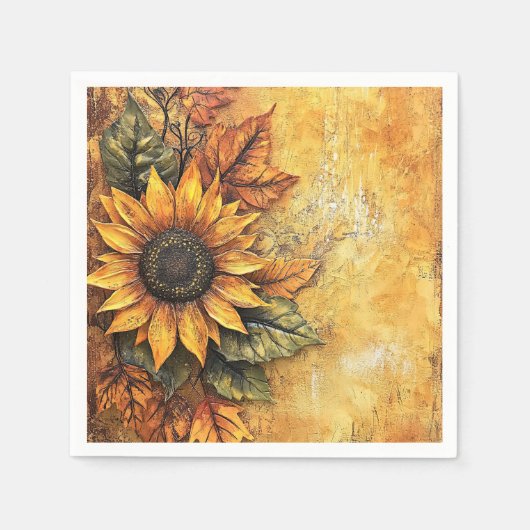 Serviette En Papier Tournesols Automne Feuilles Médias Mixtes (Devant)