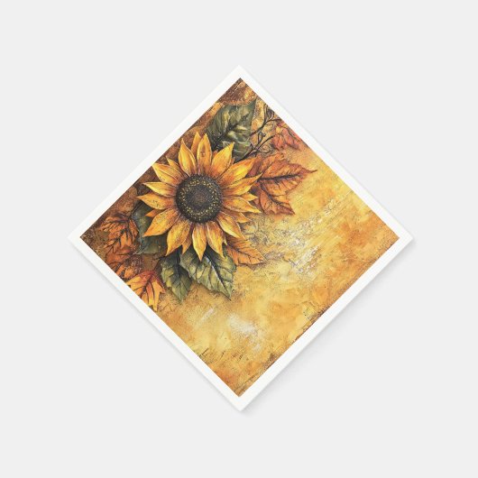 Serviette En Papier Tournesols Automne Feuilles Médias Mixtes (Coin)