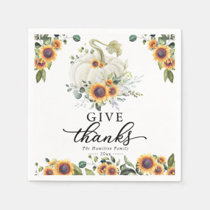 Serviette En Papier Tournesols de remerciement Citrouilles blanches Th