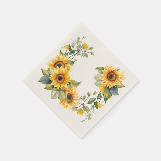 Serviette En Papier Tournesols d'or : serviettes Mariages personnalisé (Coin)
