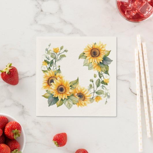 Serviette En Papier Tournesols d'or : serviettes Mariages personnalisé (En situation)