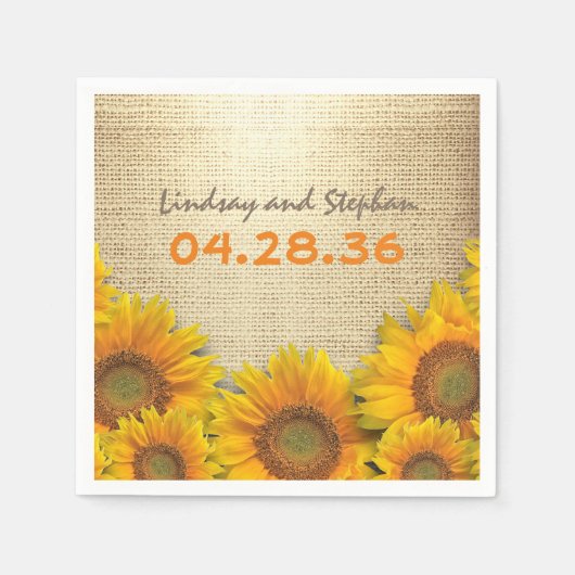 Serviette En Papier Tournesols et Mariage campagnard rustique Burlap (Devant)