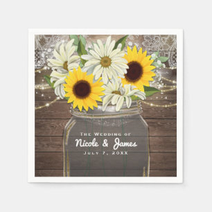 Serviette En Papier Tournesols et pâquerettes Pot Mason Étincelle Chic