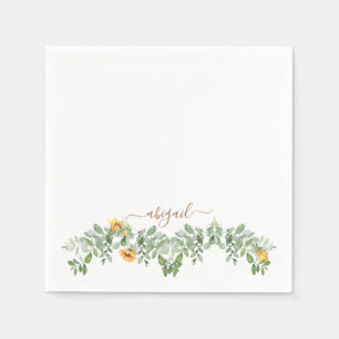 Serviette En Papier Tournesols & Feuillage Texte Doré Personnalisé Dou