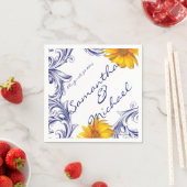 Serviette En Papier Tournesols jaunes bleus royaux ornés (En situation)