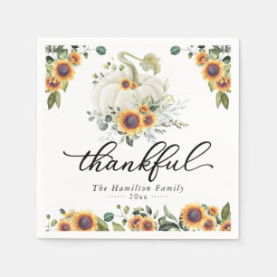 Serviette En Papier Tournesols reconnaissants Citrouille blanche Thank