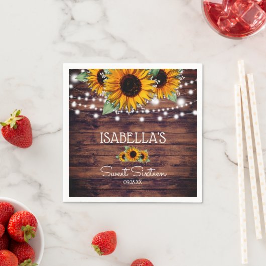 Serviette En Papier Tournesols rustiques et lumières à crémaillère Swe (En situation)