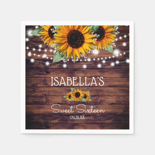 Serviette En Papier Tournesols rustiques et lumières à crémaillère Swe (Devant)