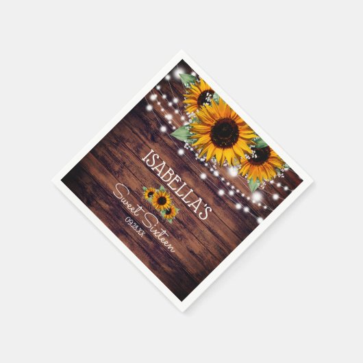 Serviette En Papier Tournesols rustiques et lumières à crémaillère Swe (Coin)