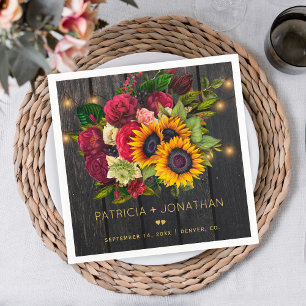 Serviette En Papier Tournesols rustiques et mariage en bois rose borde