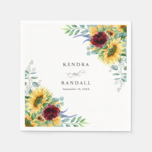 Serviette En Papier Tournesols rustiques et Mariage Floral Rose