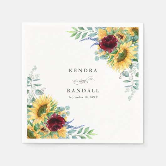 Serviette En Papier Tournesols rustiques et Mariage Floral Rose (Devant)