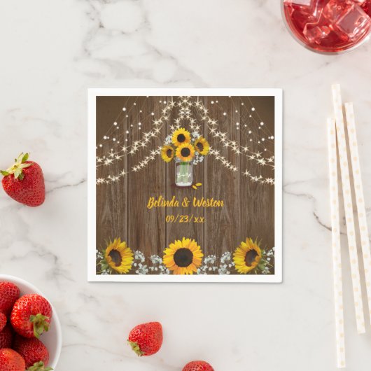 Serviette En Papier Tournesols rustiques et Mariage Mason Jar (En situation)