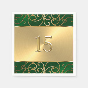 Serviette En Papier Tournois de Filigree vert et or de Quinceanera Eme