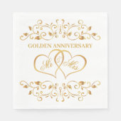 Serviette En Papier Tournoyants dorés, cœurs unis 50e Anniversaire (Devant)