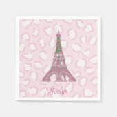 Serviette En Papier Tours Eiffel Roses Léopard Rose (Devant)