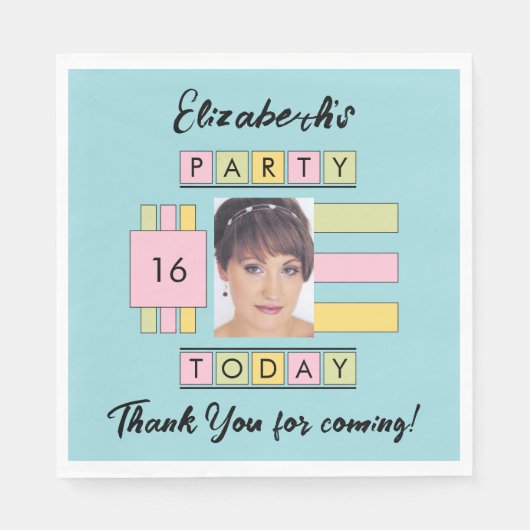 Serviette En Papier Tout âge ajouter nom photo turquoise fête d'annive (Devant)