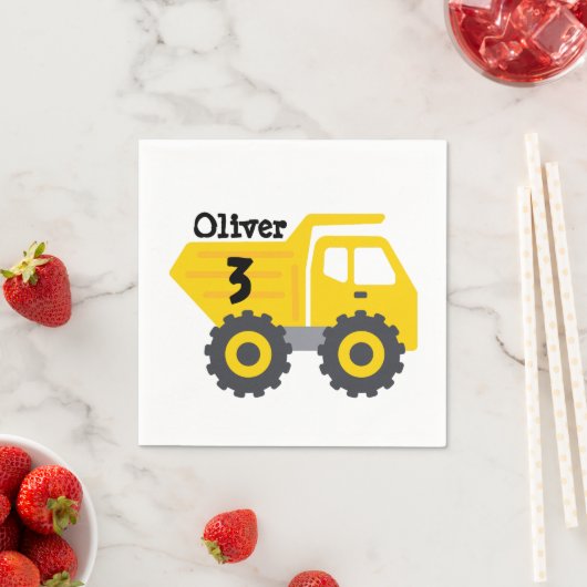 Serviette En Papier Tout âge Anniversaire Enfants Jaune Camion Camion  (En situation)