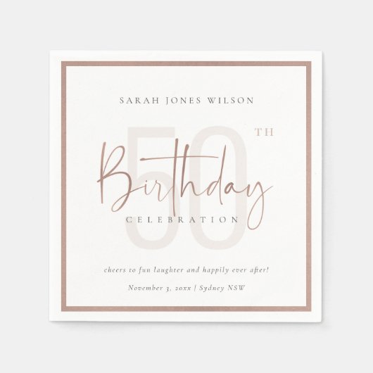 SERVIETTE EN PAPIER TOUT ÂGE ROSE OR BLUSH ROSE TYPOGRAPHIE ANNIVERSAI (Devant)