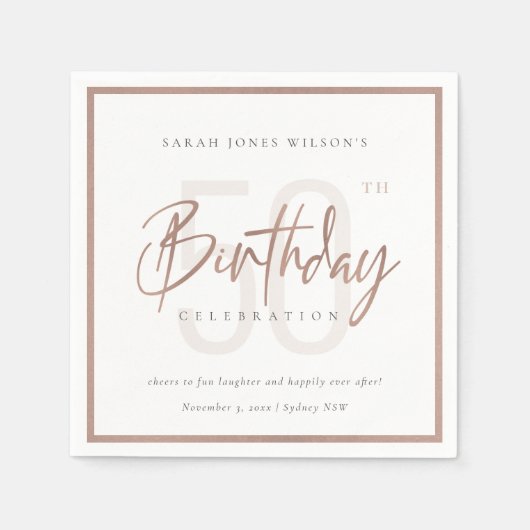 SERVIETTE EN PAPIER TOUT ÂGE ROSE OR BLUSH ROSE TYPOGRAPHIE ANNIVERSAI (Devant)