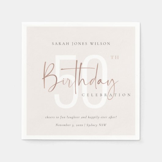 SERVIETTE EN PAPIER TOUT ÂGE ROSE OR BLUSH ROSE TYPOGRAPHIE ANNIVERSAI (Devant)