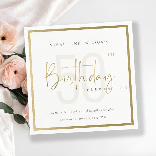 SERVIETTE EN PAPIER TOUT ÂGE SIMPLE ÉLÉGANTE TYPOGRAPHIE OR ANNIVERSAI