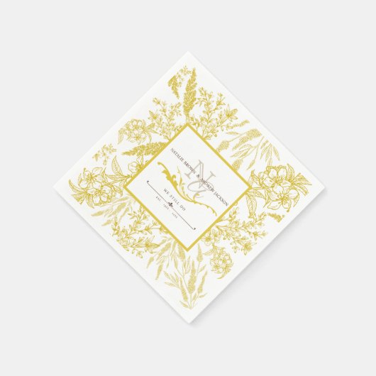 Serviette En Papier TOUT Anniversaire Élégant fleur sauvage Monogram N (Coin)