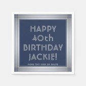 Serviette En Papier TOUT Anniversaire Elegant Navy Blue and Silver Par (Devant)