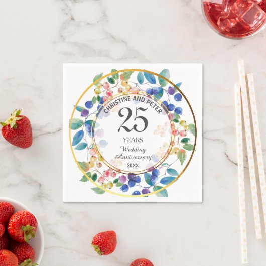 Serviette En Papier Tout Anniversaire Mariage (25) Berries à cadre d'o (En situation)