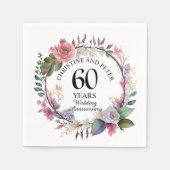 Serviette En Papier Tout Mariage (60) Élégant Anniversaire Floral (Devant)
