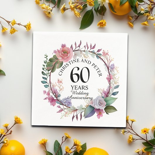 Serviette En Papier Tout Mariage (60) Élégant Anniversaire Floral